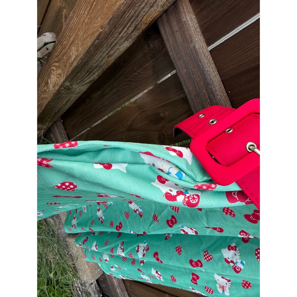 Unique Vintage x Hello Kitty Mint Green Swing Dress Retro Sanrio Midi Belted M - Picture 10 of 10